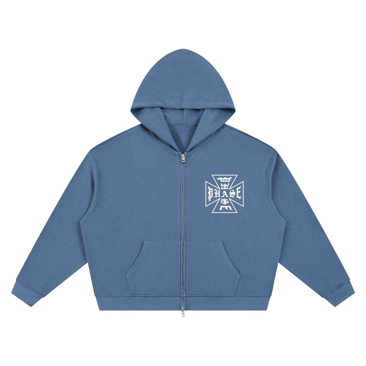Cross Logo Waffle Zip Hoodie - Blue