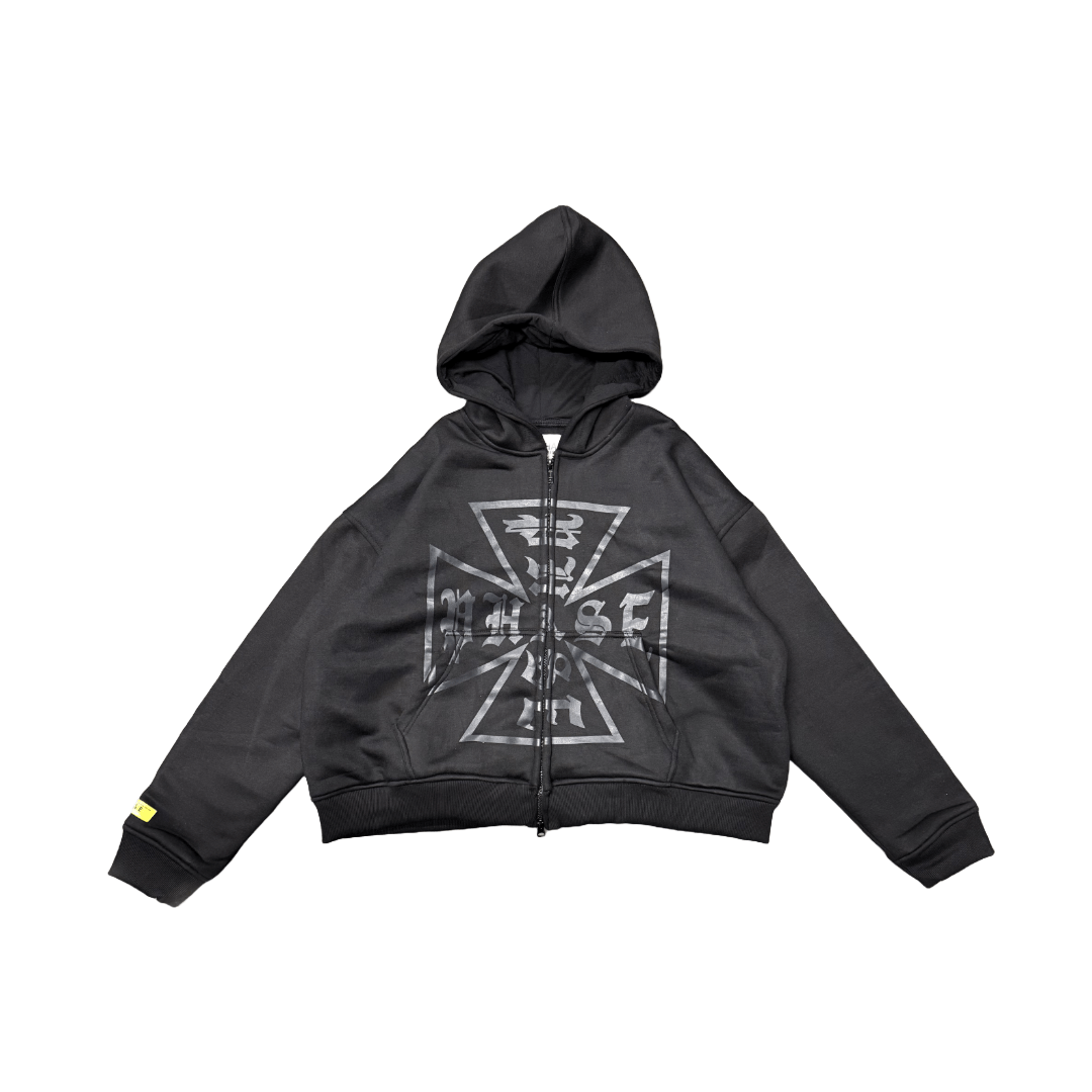 ‘Cross Logo’ Cropped Zip Up Hoodie - PHASE