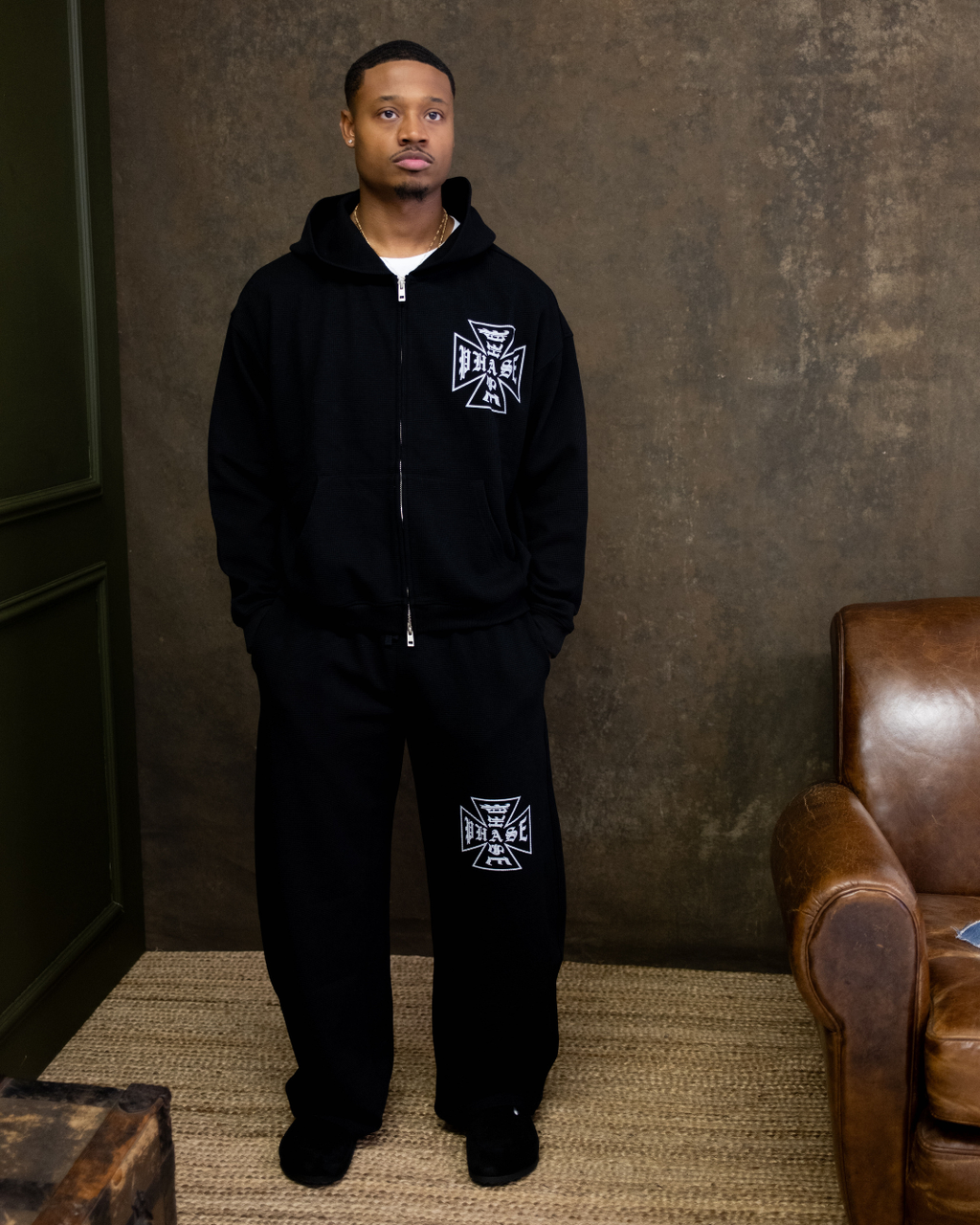 'Cross Logo' Waffle Zip-Up