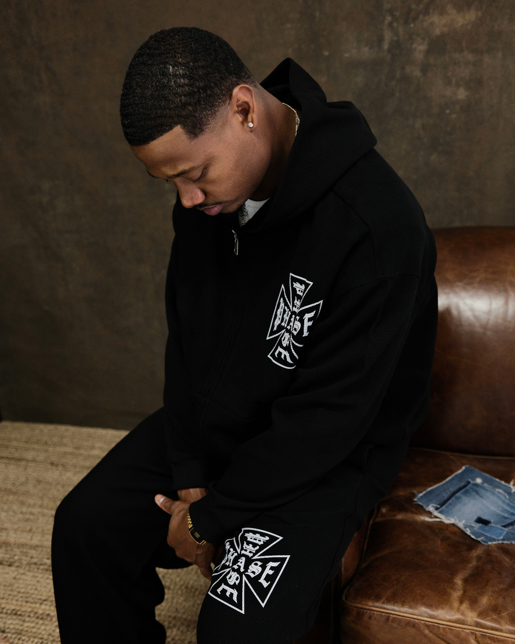 'Cross Logo' Waffle Zip-Up