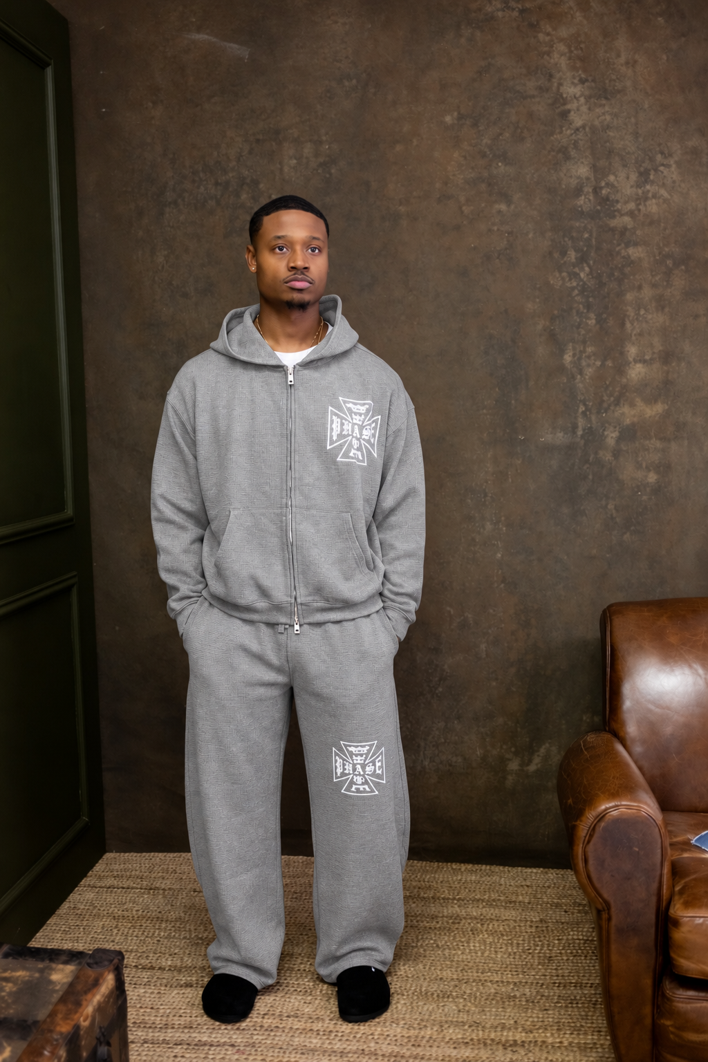 'Cross Logo' Waffle Zip-Up