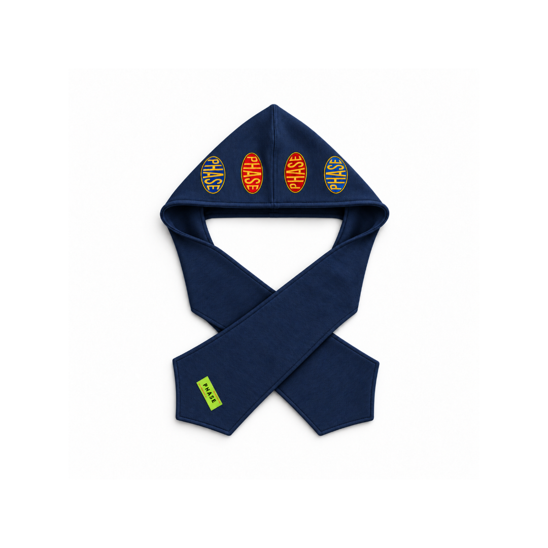 Patchwork Hooded Scarf - Navy