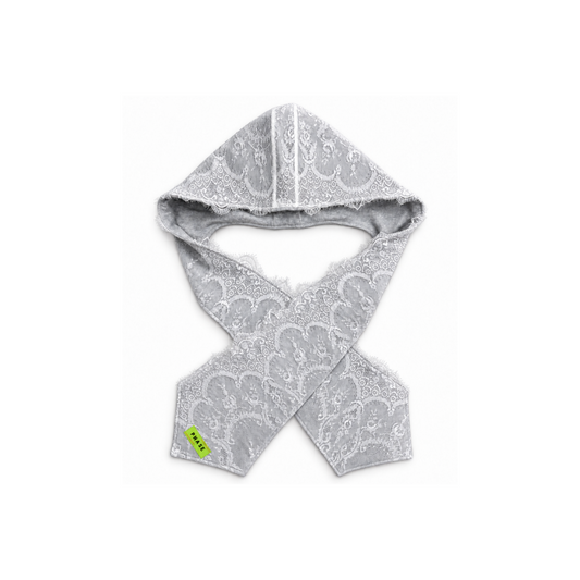 Laced Hooded Scarf - Grey / White Lace