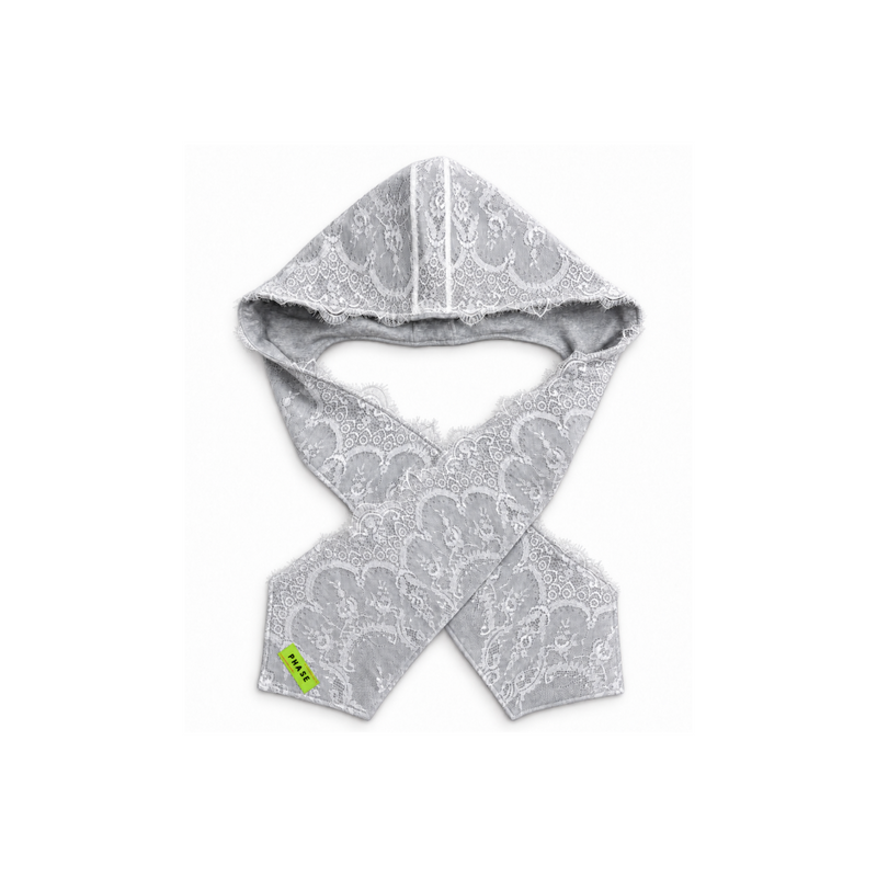 Laced Hooded Scarf - Grey / White Lace
