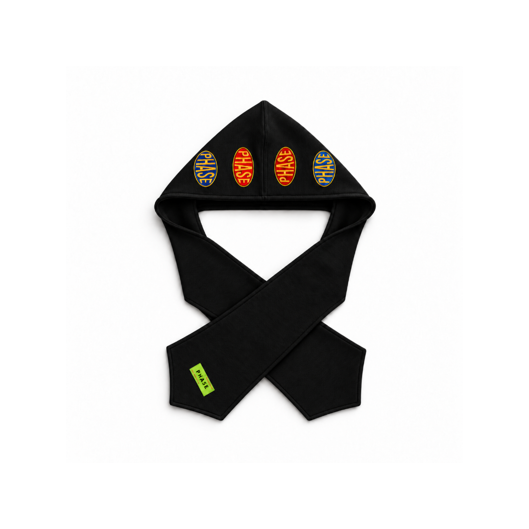 Patchwork Hooded Scarf - Black