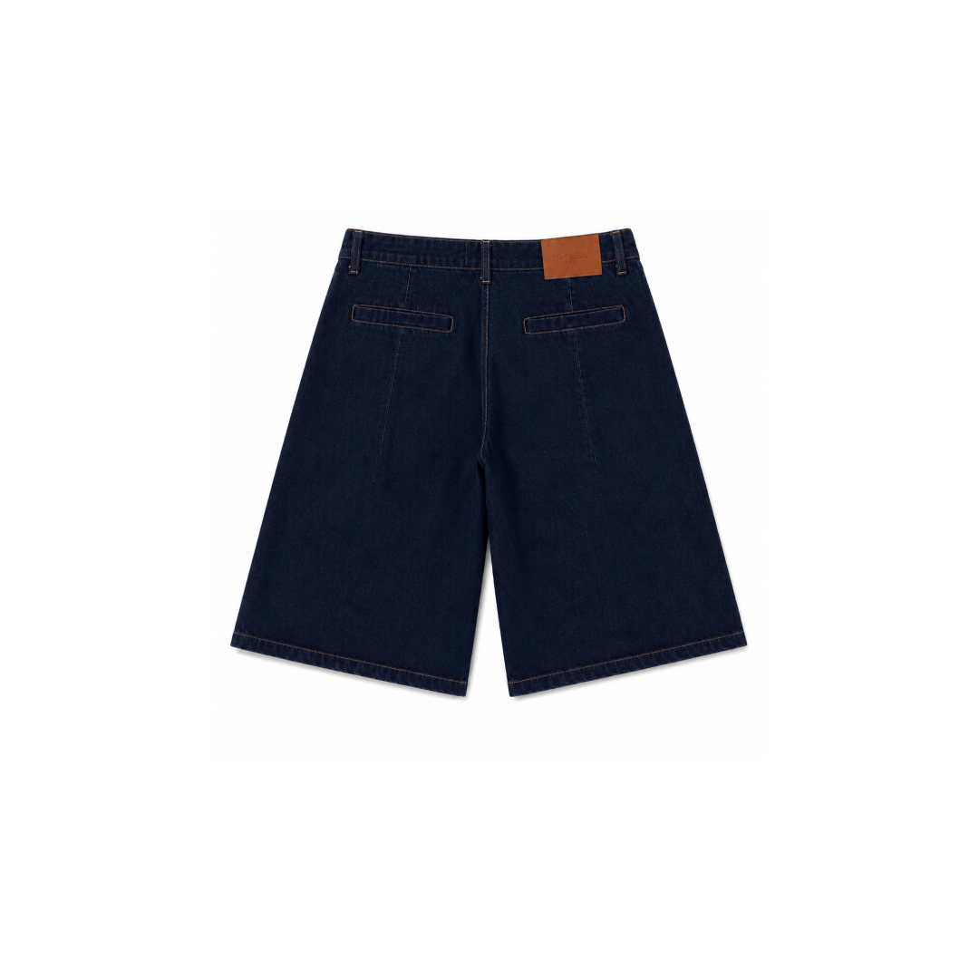 Pleated Denim Shorts