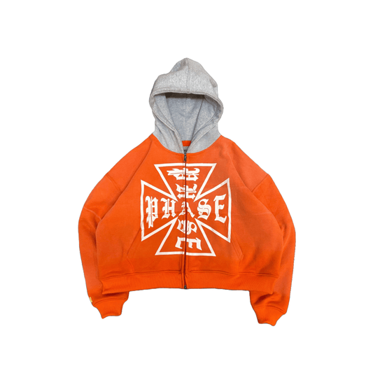 ‘Cross Logo’ Cropped Zip Up Hoodie - PHASE